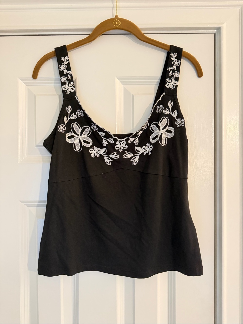 J. Crew Black Tank with White Flowers Embroidery Size Medium NWT Style CK306